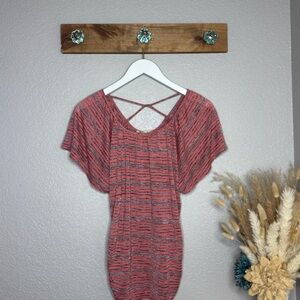 Red and Black Striped Top with Crisscross Back